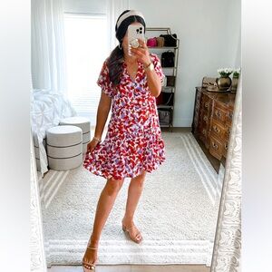 Anthropologie Robin Red and Blue Floral Mini Dress